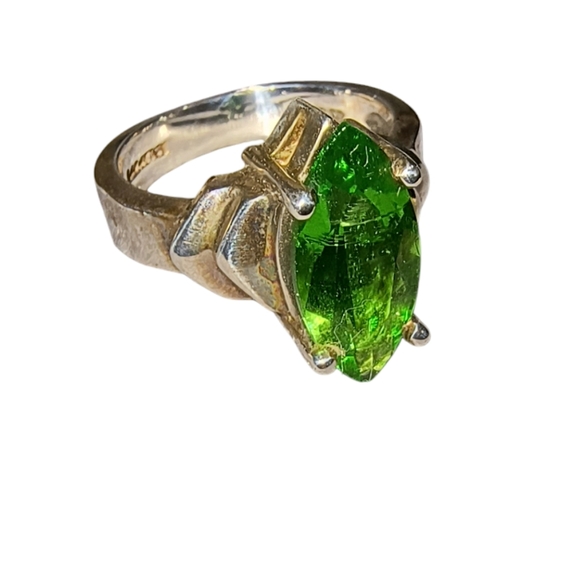 Jewelry - Vintage Badavici Green Rhinestone & Sterling Silver Art Deco Solitaire Ring